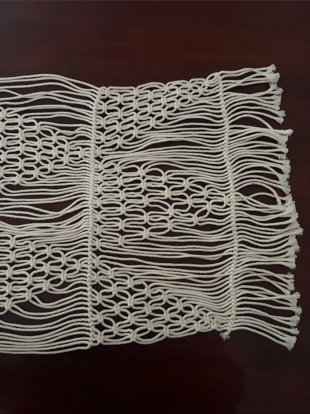 Handmade Macramé Table Runner Boho Cotton Fringe Natural Ivory Knotted Decor